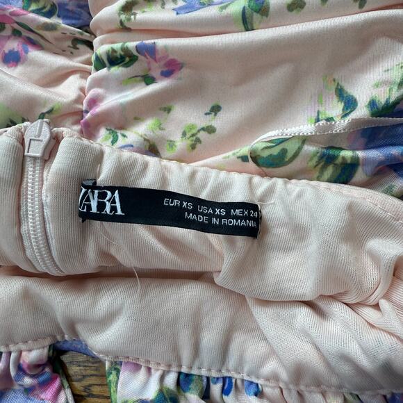 Zara Pink Floral Halter Dress XS Ruched Backless Corset Plunge Summer Party - Picture 4 of 5